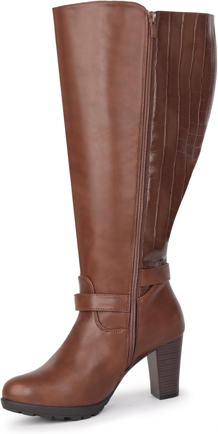 Women's Plus Size Extra Wide Calf High Heel Dress Boots with Ankle Buckle - Image 4