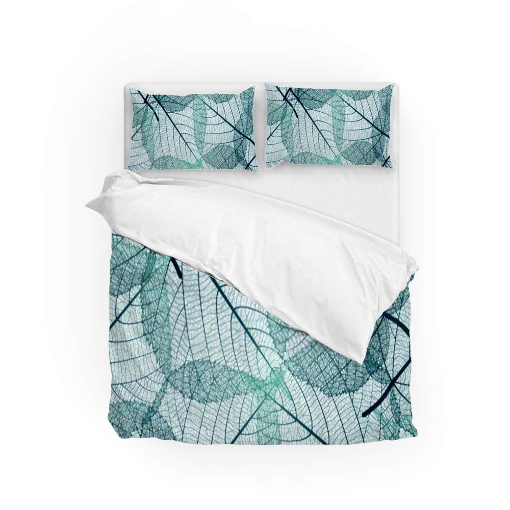 Parure de lit housse de couette polyester motif feuilles végétales et taies d'oreiller