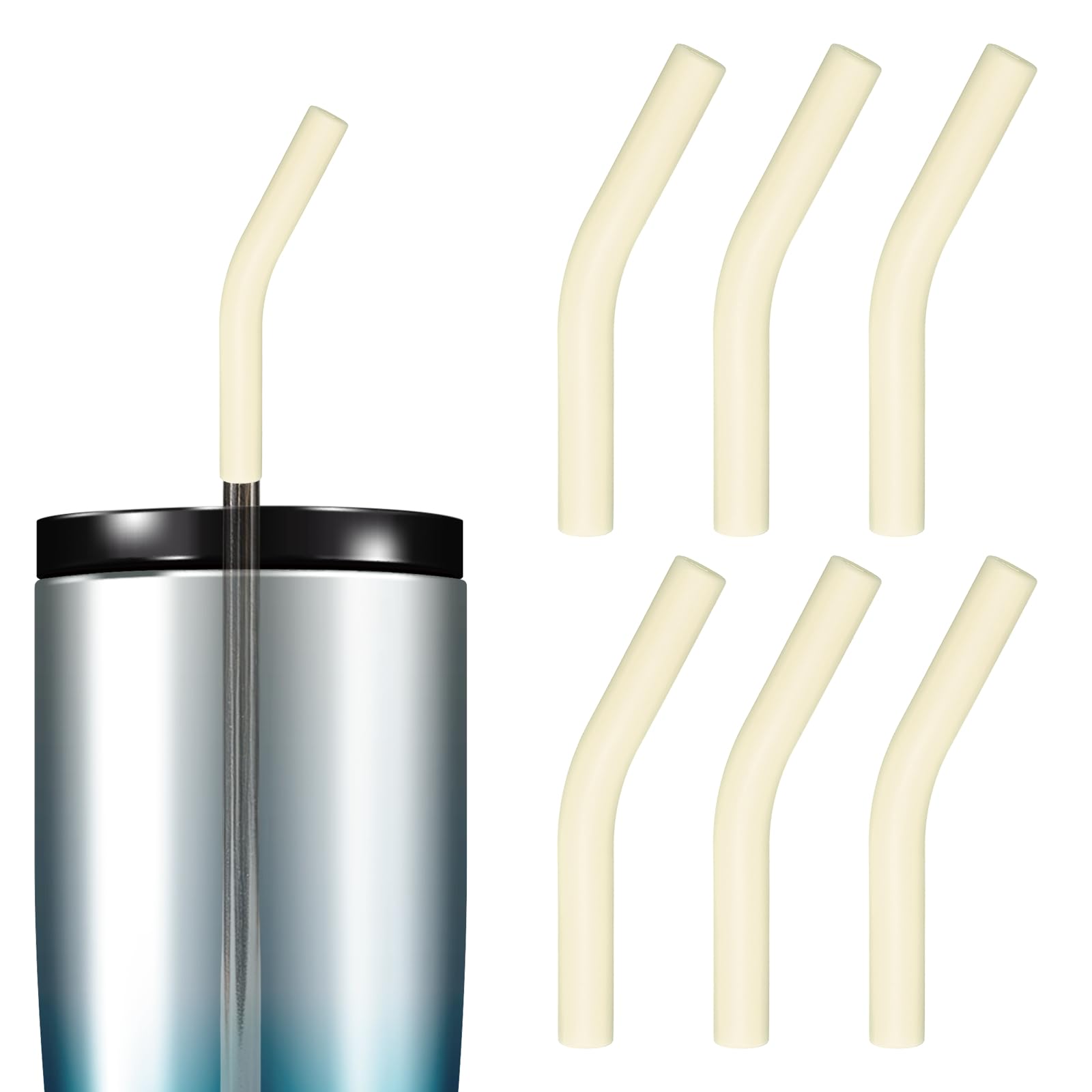 sourcing map 6 Pcs Silicone Straw Tips, Elbows Straw Tip Reusable Fit for 8mm/0.31inch ID Stainless Steel Straws, Apricot White