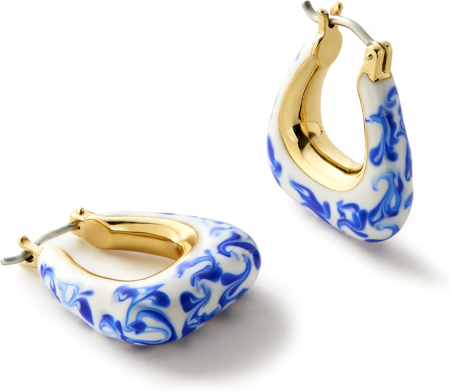 Ana Luisa Sphere Hoop Earring -Abby and Dakota Styles Womens Earrings - Trendy 14K Gold Plated, Silver Rhodium Plated w/Blue Marble - Mini Huggie Hoop Earrings for Women Hypoallergenic & Tarnish-Free