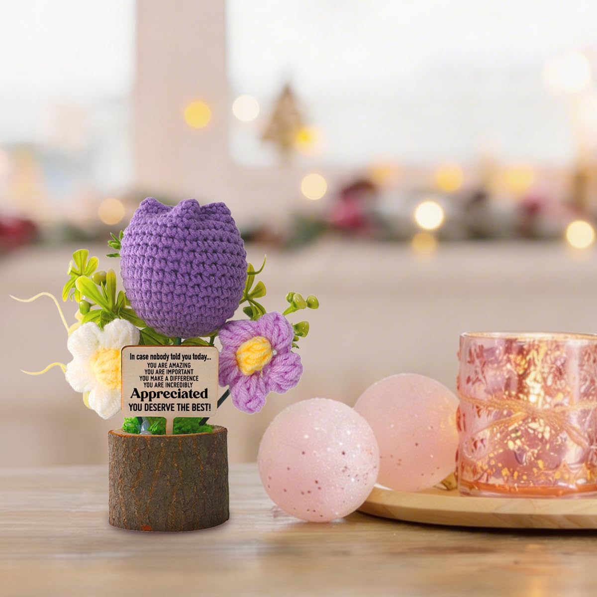 Purple Crocheted Tulip,Crochet Desk Buddy Gifts