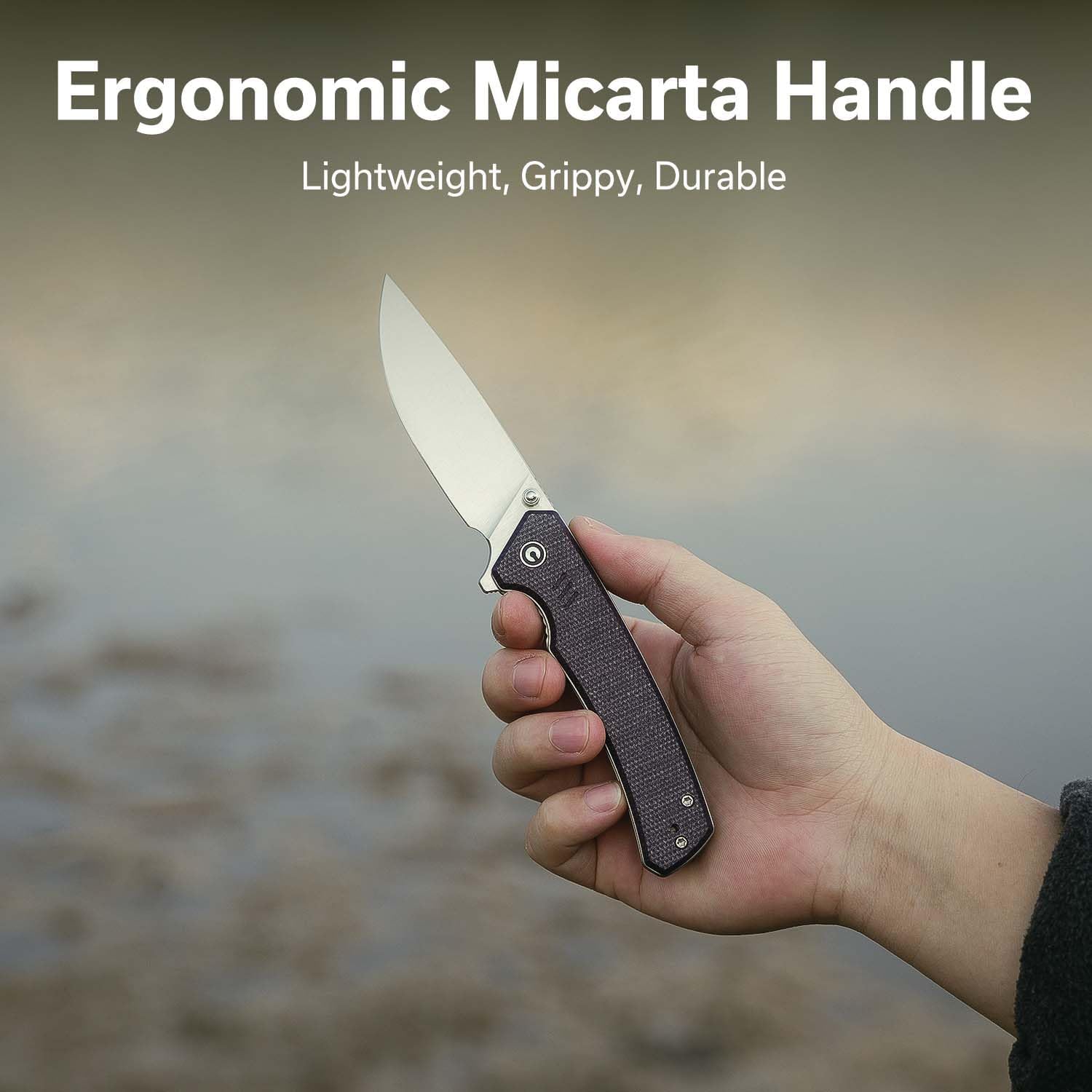 CIVIVI Merit Pocket Knife, Folding Knife with 3.28" 14C28N Blade Micarta Handle, Lightweight EDC Knife with Reversible Pocket Clip for Camping Hiking Indoor & Outdoor, C24012-3, Purple