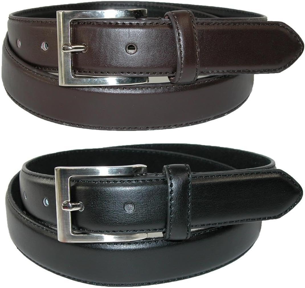 CTM Men's Big & Tall Leather Dress Belt with Silver Buckle (Pack of 2)