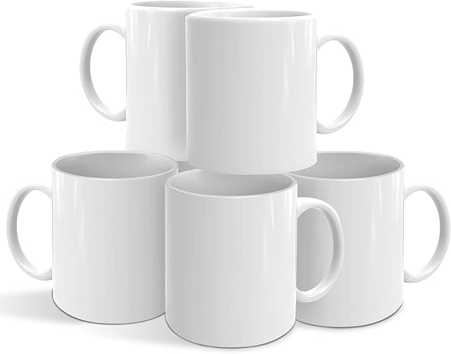 Blisswood 6X White Sublimation Mugs 11Oz Blank Large Handle Coffee Mug with Gift Boxes , ORCA Coated Ceramic Plain White Mugs for Heat Press Printing