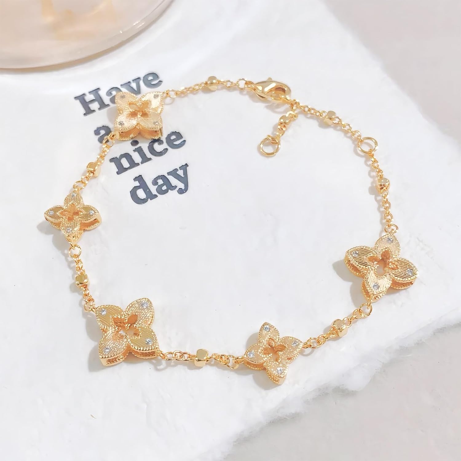 18K Gold Plated Clover Bracelet for Women, Hollow Four Leaf Clover Bracelet, Cross Flower Chain, Jewelry Gift for Birthday and Valentine's Day with Gift Box - Image 3