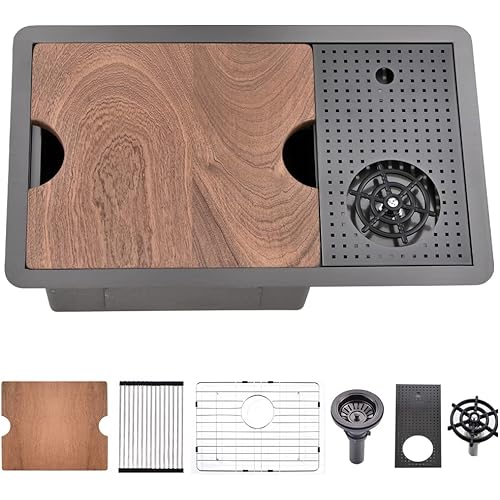 23 Inch Black Undermount Bar Sink with Glass Rinser-Bokaiya 23x14 Small Bar Sink Undermount Workstation Wet Bar Sink 16 Gauge Black Stainless Steel Single Bowl Undermount Kitchen Sink