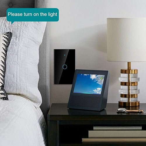 Miniatura 6 de Interruptor inteligente de 1 vía Control de luz de pared táctil (negro de EE. UU.)