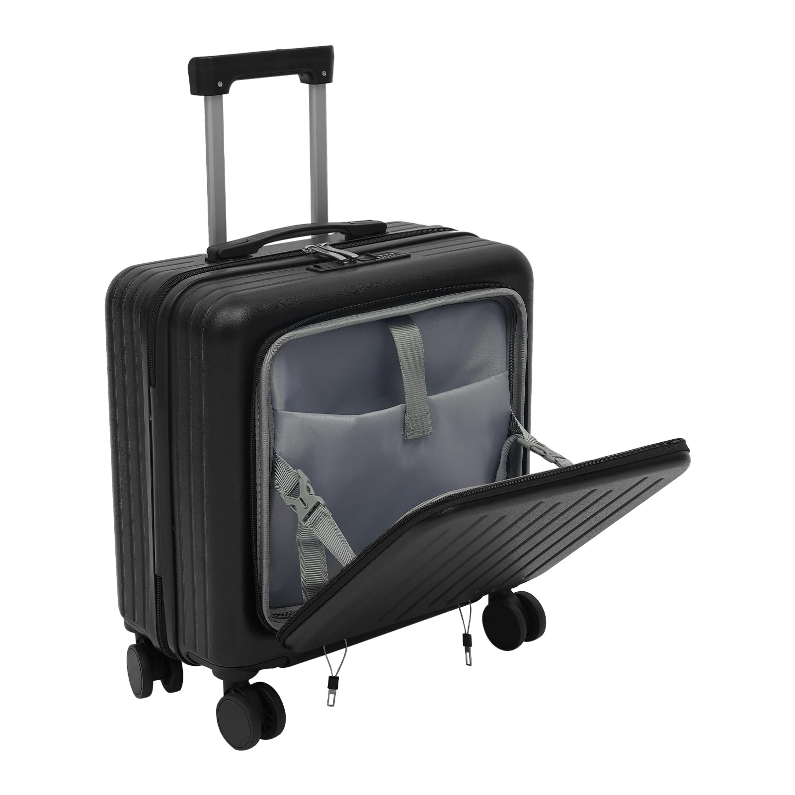 Maleta de mano para negocios de 18 pulgadas con compartimento para laptop, maleta con ruedas y cerradura de combinación, puerto USB, compartimento frontal de 180°, maleta de piloto para viaje