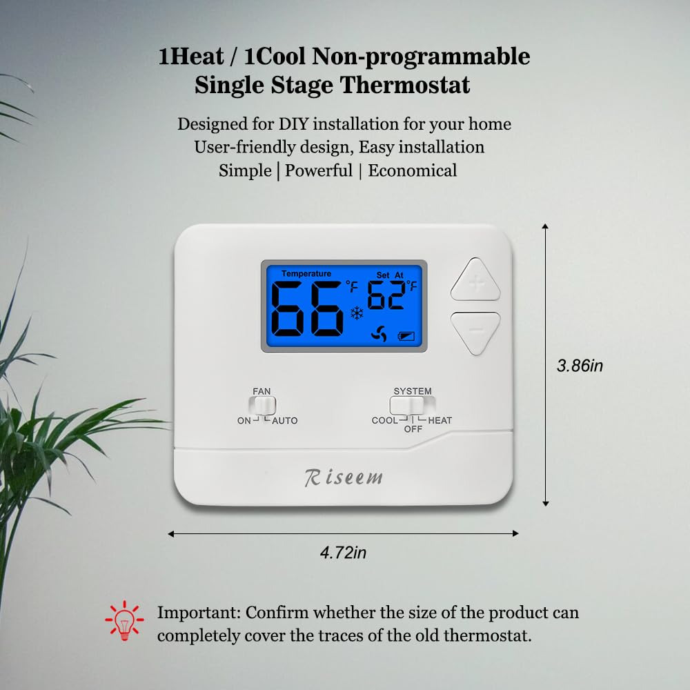 Digitales nicht programmierbares Thermostat für einstufige Heimsysteme, 1 Wärme/1 Kühlung, einfache Selbstmontage, blaue Hintergrundbeleuchtung