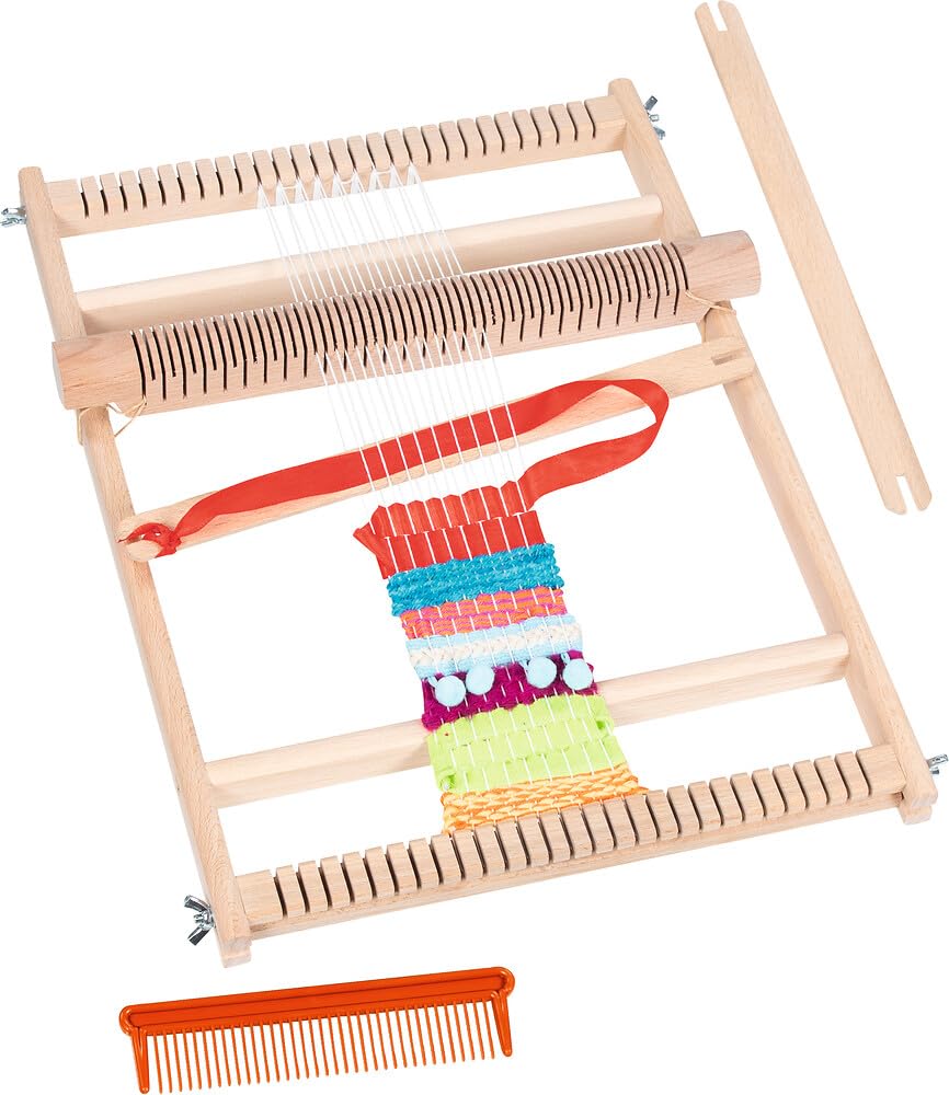 goki 58288 – Cornice per la scuola 25 cm, grande cornice in legno con pettine e 2 navi tessute intrecciate e intrecciate, con istruzioni passo-passo