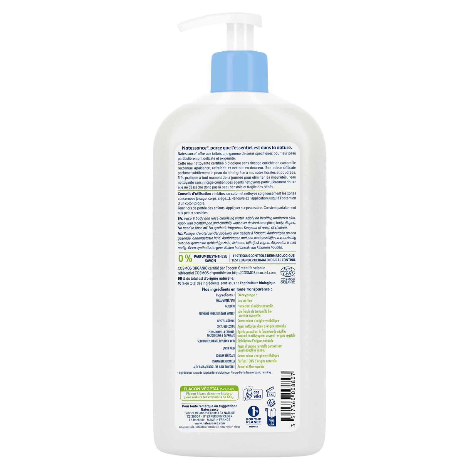 Natessance Bébé eau nettoyante sans rinçage 500ml