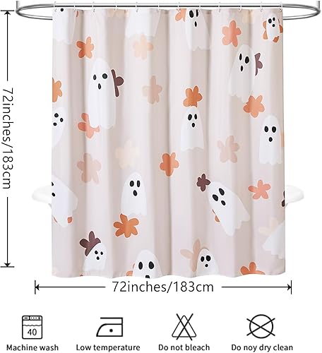 Miniatura 7 de Juego de cortina de ducha de baño con fantasmas florales con ganchos, cortinas de ducha de tela resistente de 180 GSM, 72 x 72 pulgadas, bonita
