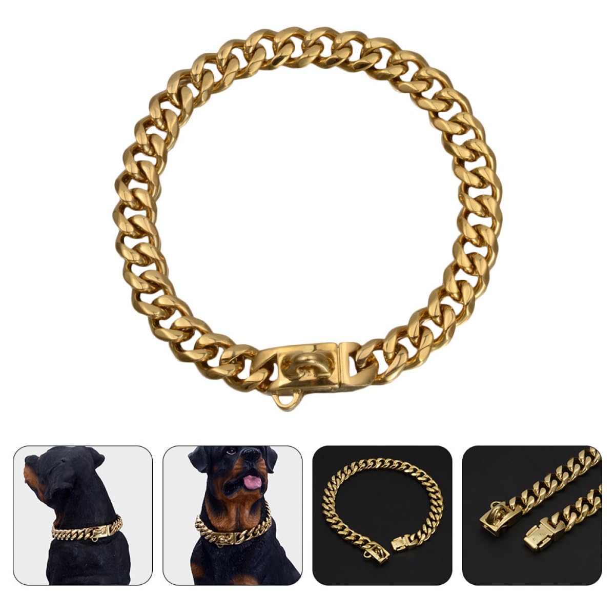 Toyvian Collar para Perros de Acero Inoxidable Resistente al Desgaste Accesorio Decorativo para Cachorros Diseño Elegante Dorado para Fiestas y Adiestramiento