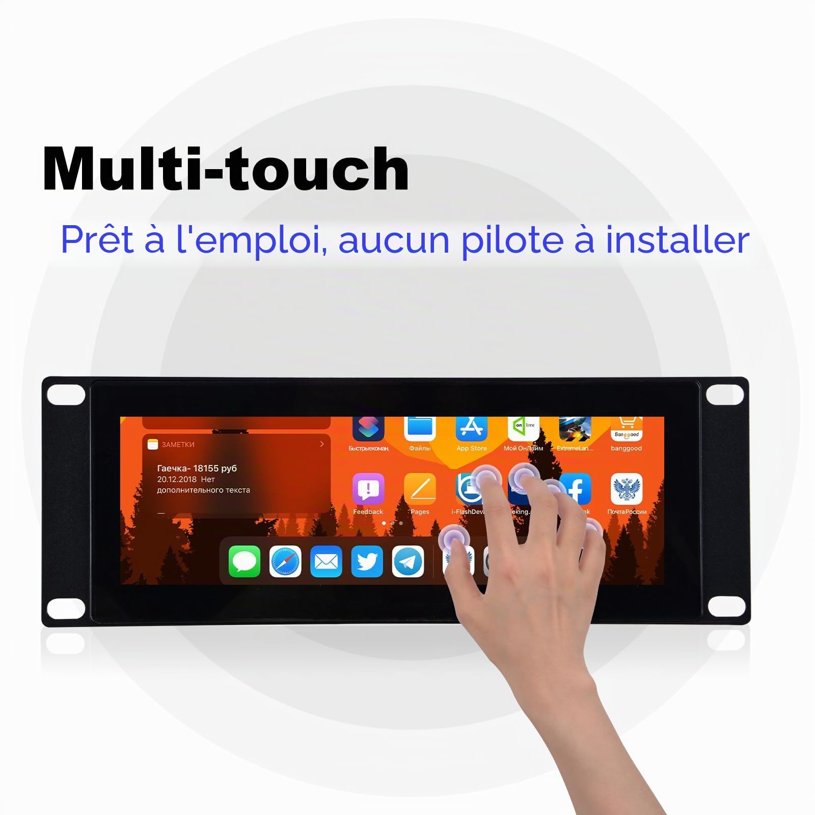 GeeekPi 7.84 inch 1280 x 400 Capacitieve Touchscreen LCD Display 2U Rack Mount Monitor voor DeskPi RackMate T0/T1/T2 Serverkast