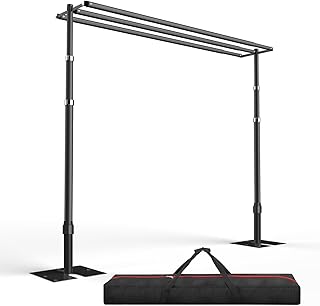 EMART Backdrop Stand Heavy Duty 10x10Ft,Three Crossbar Pipe and Drape Photo Background Support Kit, Adjustable Metal Frame with Flat Base for Wedding Birthday Party Decorations-Black