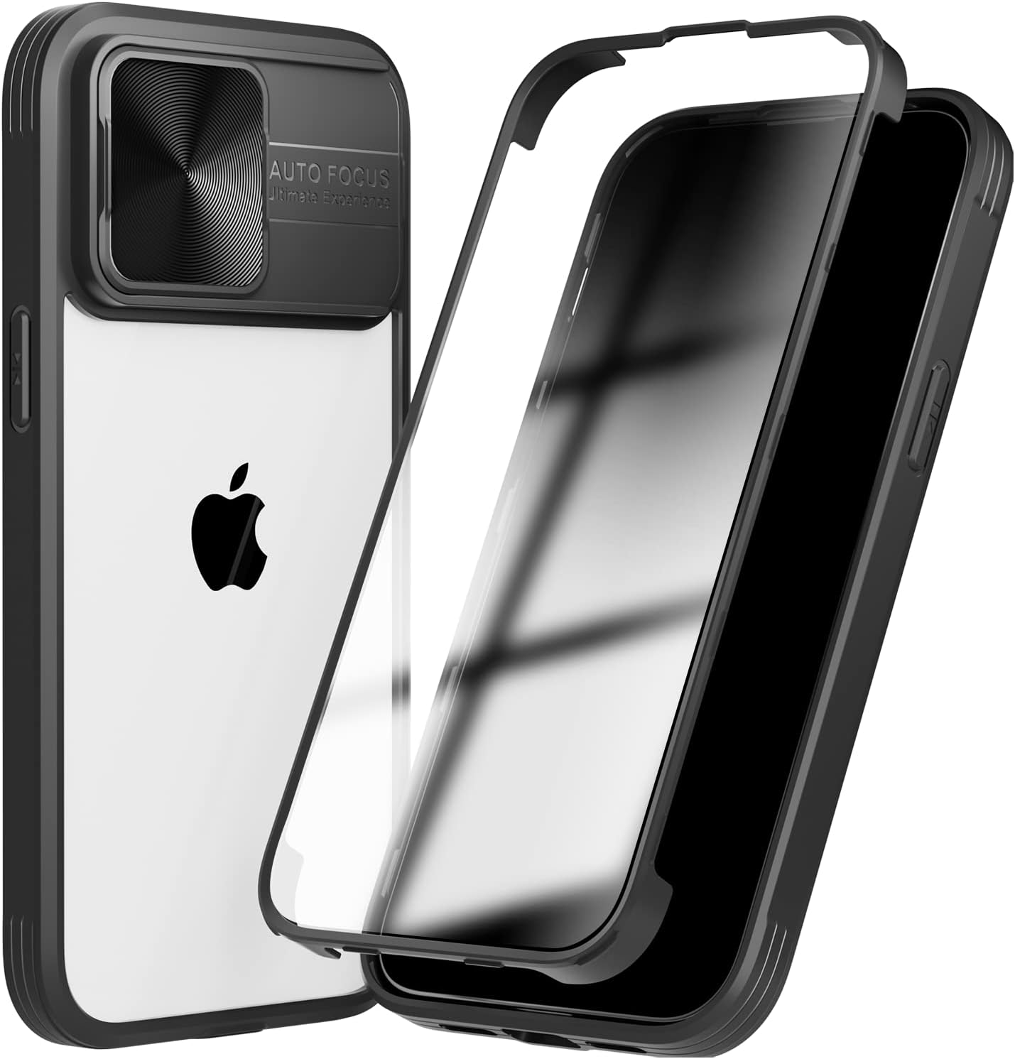 SharkProten Case Design for iPhone XR, 360° Full Body Protection Case with Slide Camera Cover Shockproof Bumper Slim Clear Back Phone Cover, Black