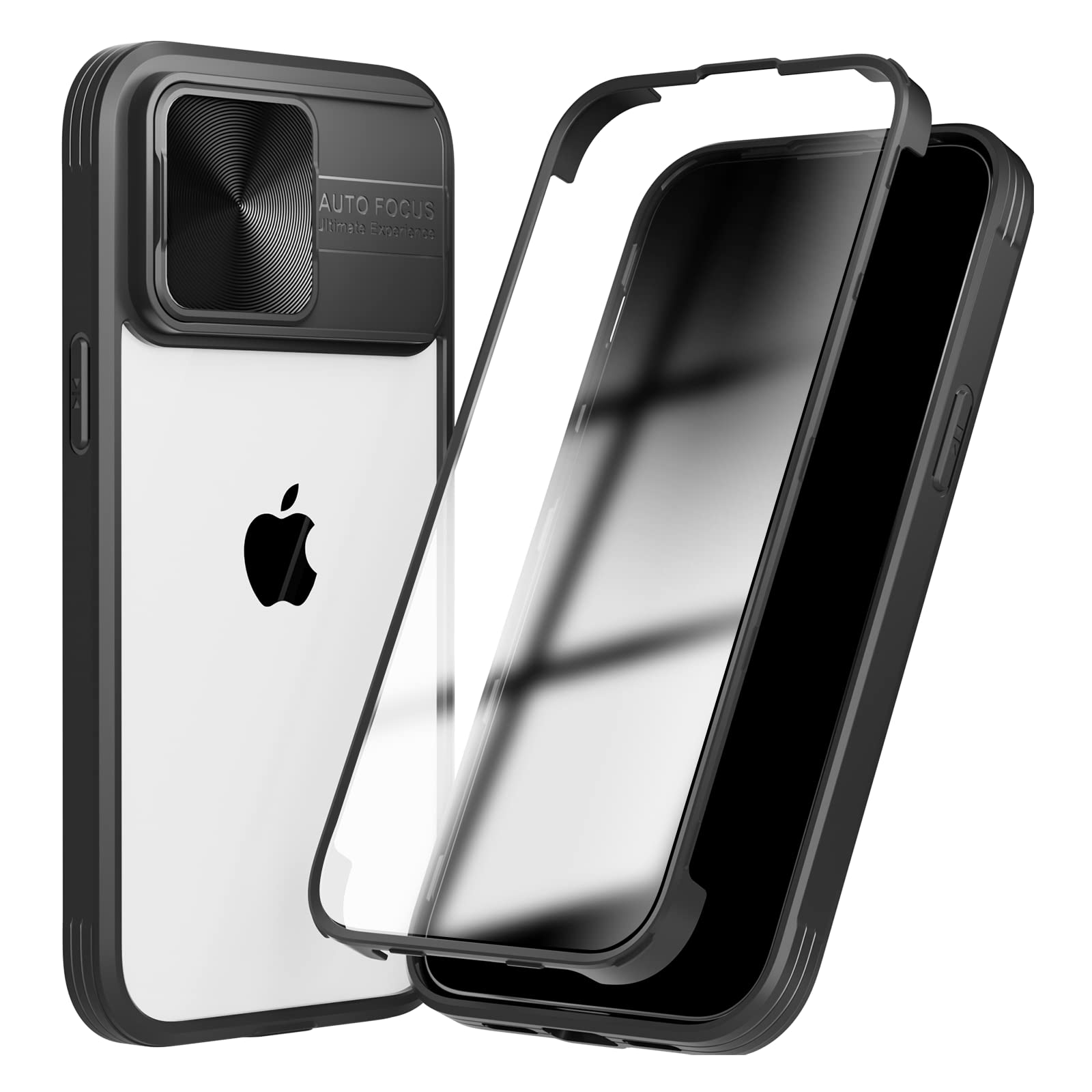 SharkProten Case Design for iPhone XR, 360° Full Body Protection Case with Slide Camera Cover Shockproof Bumper Slim Clear Back Phone Cover, Black