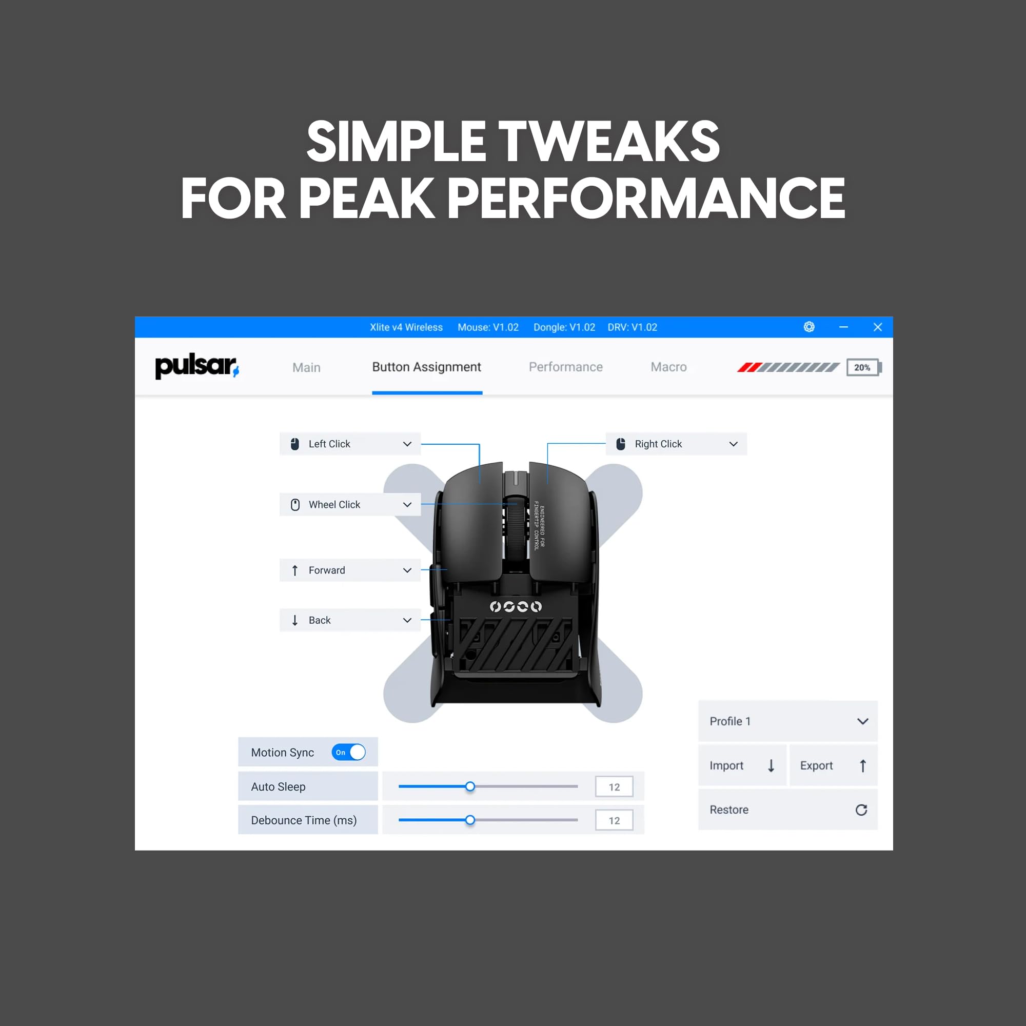 Pulsar Gaming Gears LAB X2F Wireless Fingertip Gaming Mouse, Ultra Lightweight 1.34 oz (38 g), HUANO Blue Pink Dot Switches, 32,000 DPI, 750 IPS, XS-1 Sensor, 8K Compatible (Black) — view 8