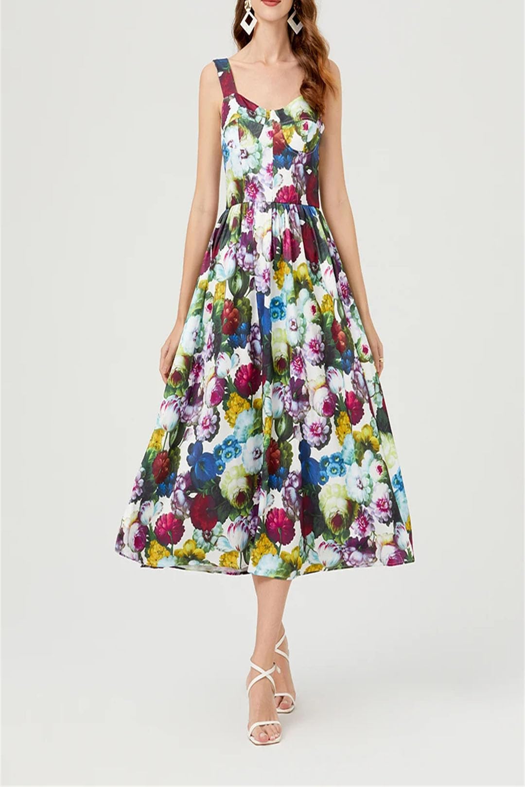 LNNSHX Mujer Verano Estampado Floral Vacaciones Midi Vestido Largo Correas Elástico Sin Espalda