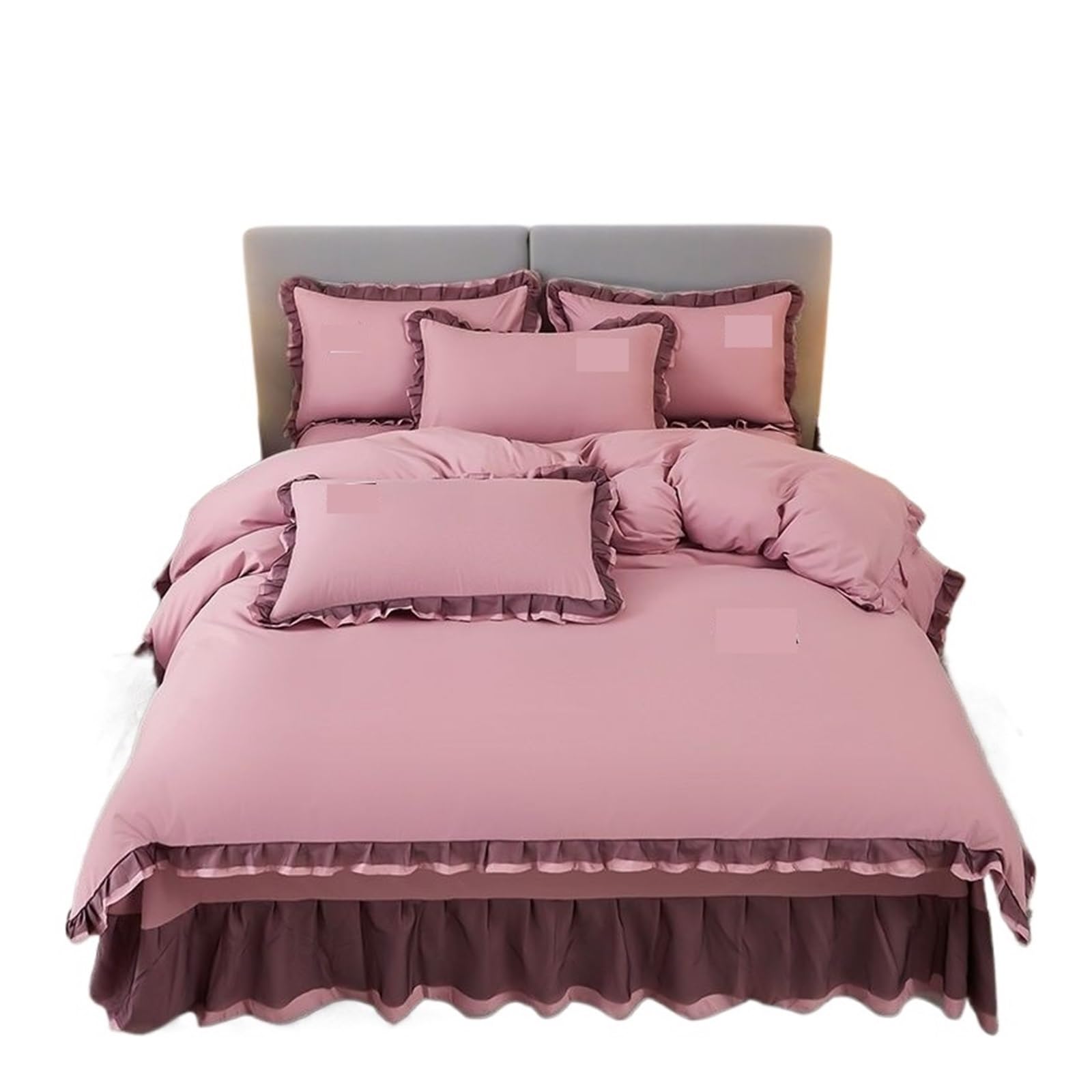 SUBLXPoten Ruffle Duvet Cover Four-piece Bed Set Quilt Cover, Solid Color Lace Sheet Brushed Double