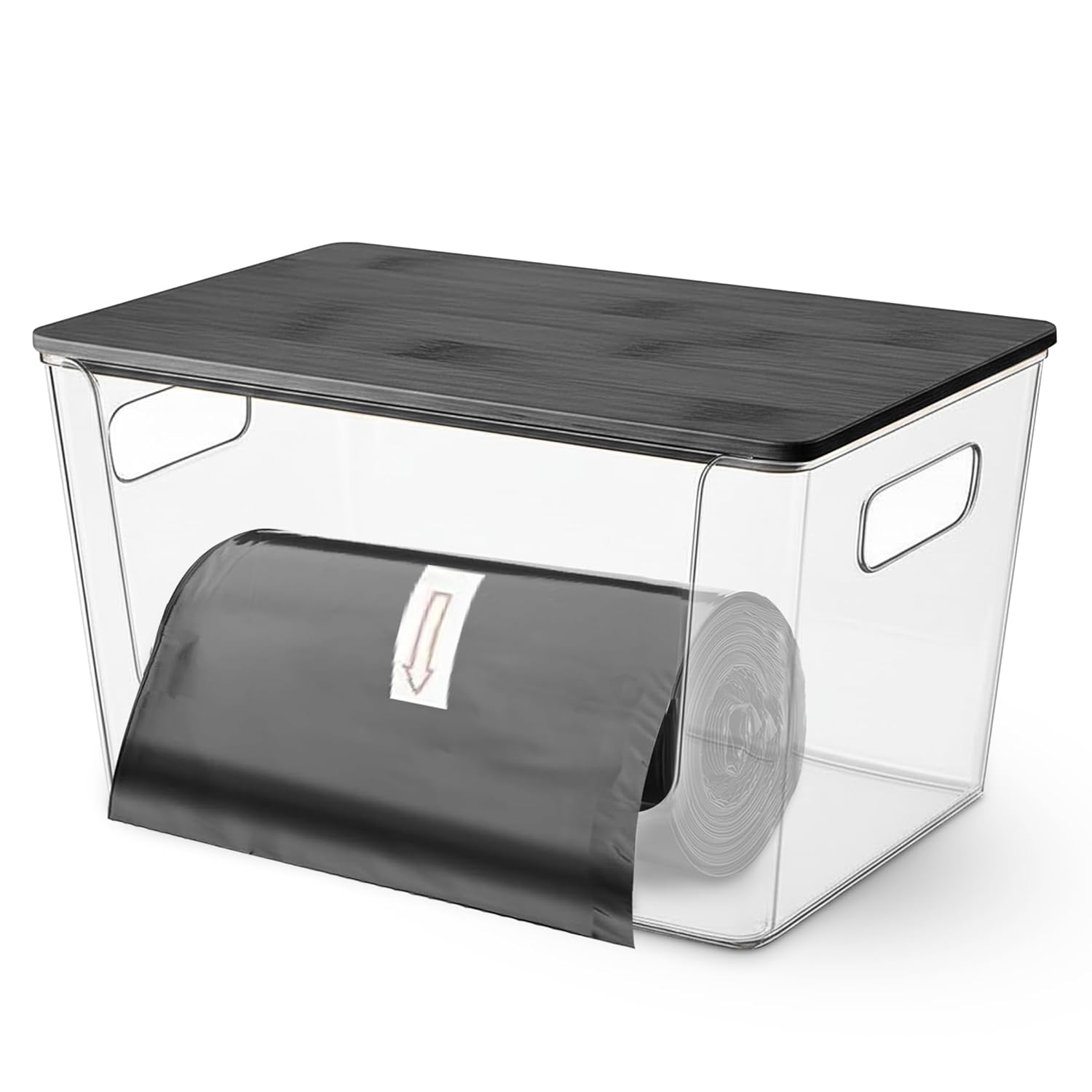 KitchNize Trash Bag Dispenser with Mini Trash Can - Compact Kitchen Storage, Garbage Bag Dispenser, Trash Bag Holder, Garbage Bag Dispenser Under Sink,Garbage Organizer, Bamboo lid, Stackable