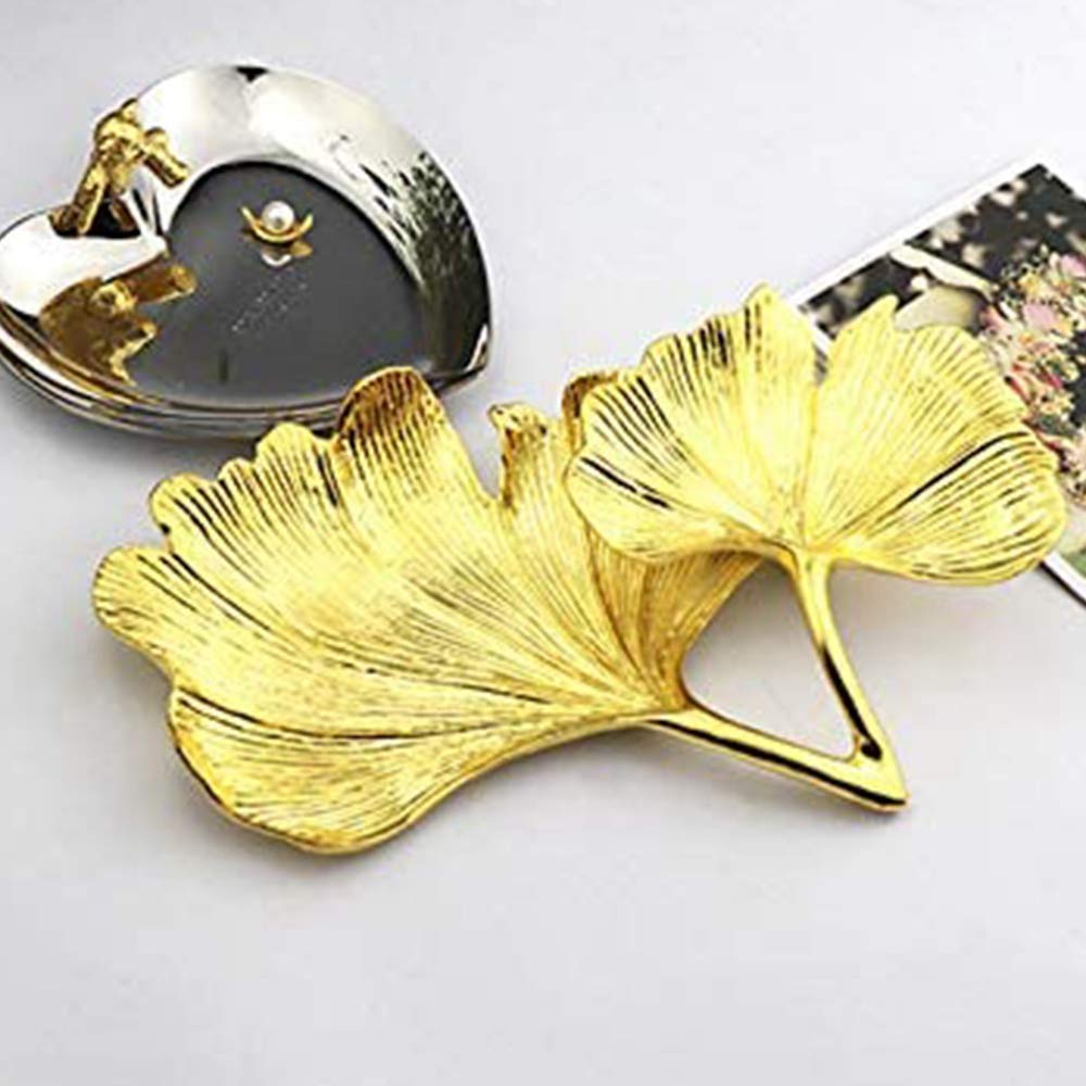 Plateau Décoratif En Forme De Feuille Dorée De Ginkgo Pour Bijoux