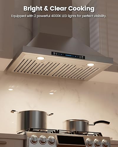 Miniatura 5 de JOCO Campana extractora de montaje en pared de 30 pulgadas, campana de ventilación de chimenea de cocina de acero inoxidable de 900 CFM, convertible