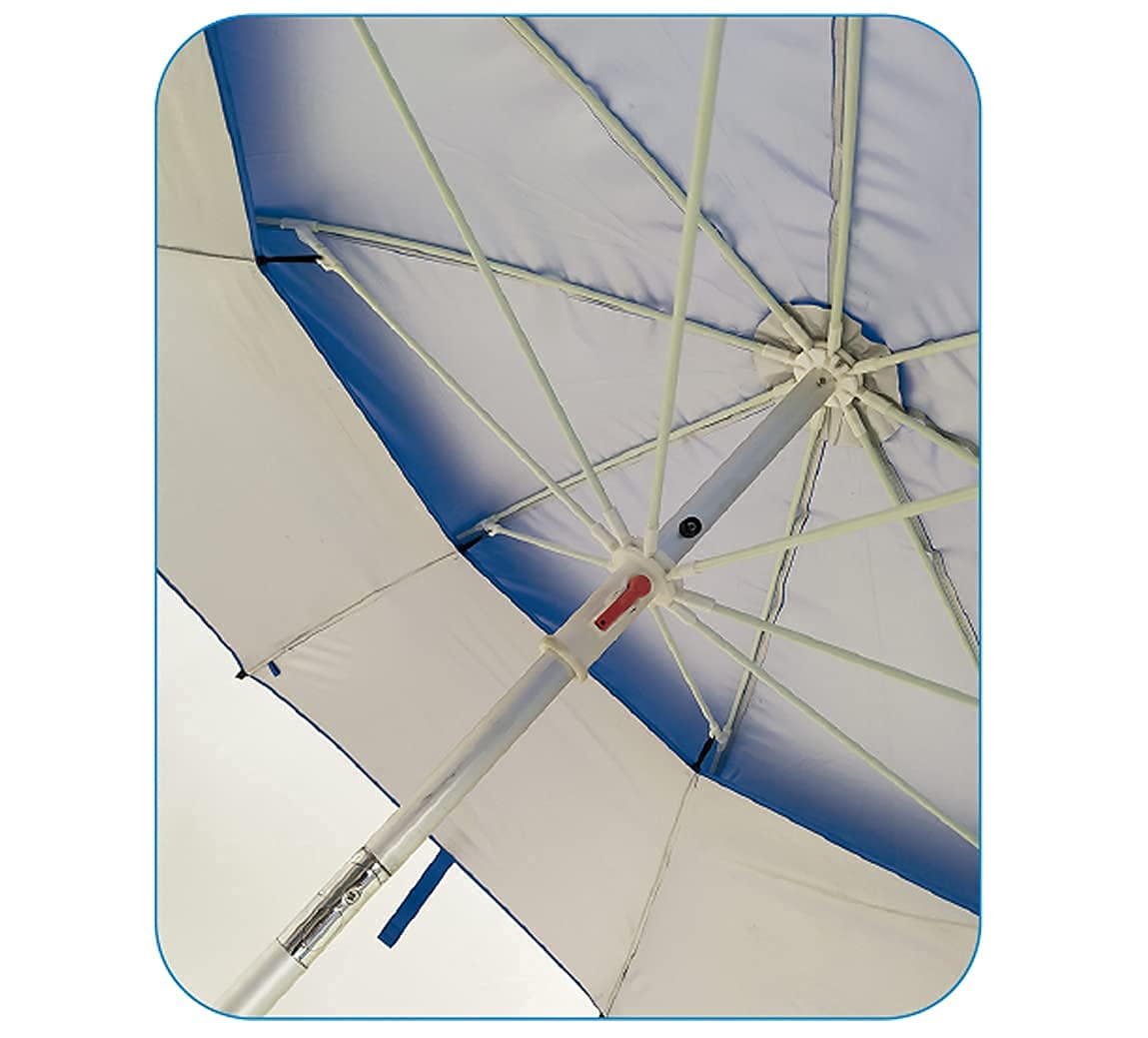 Pincho Parasol voor het strand, 200 cm, aluminium, UPF 50, blokkeert 99% UV-stralen, 8 glasvezelstangen, zeer licht 1,5 kg, venster boven (blauw