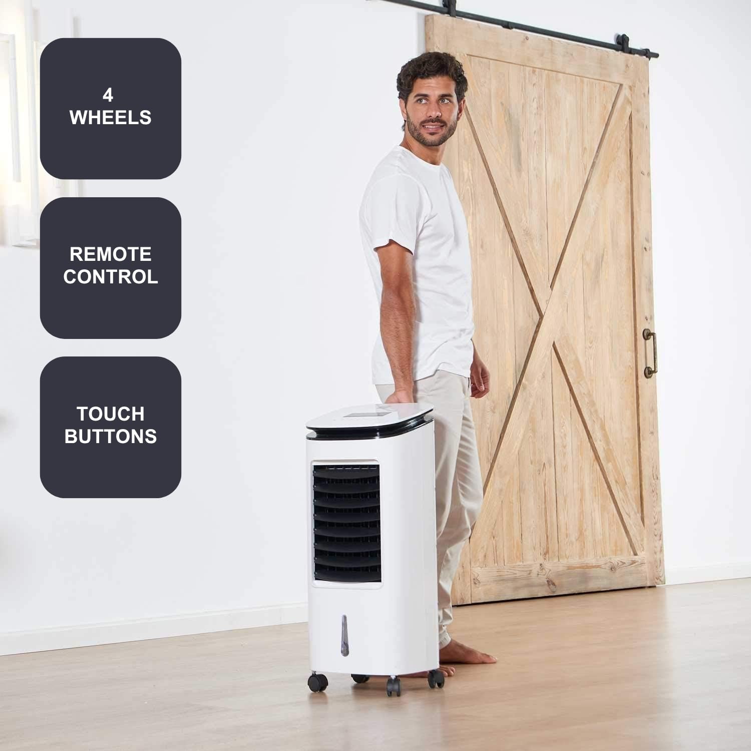 Black+Decker BXAC7E – Ventilador Humidificador Y Purificador | Climatizador | Control Remoto | Oscilación | 3 Velocidades Y Modos | Depósito 7L | 2 Contenedores De Hielo | Caudal 234 m³/h | Blanco