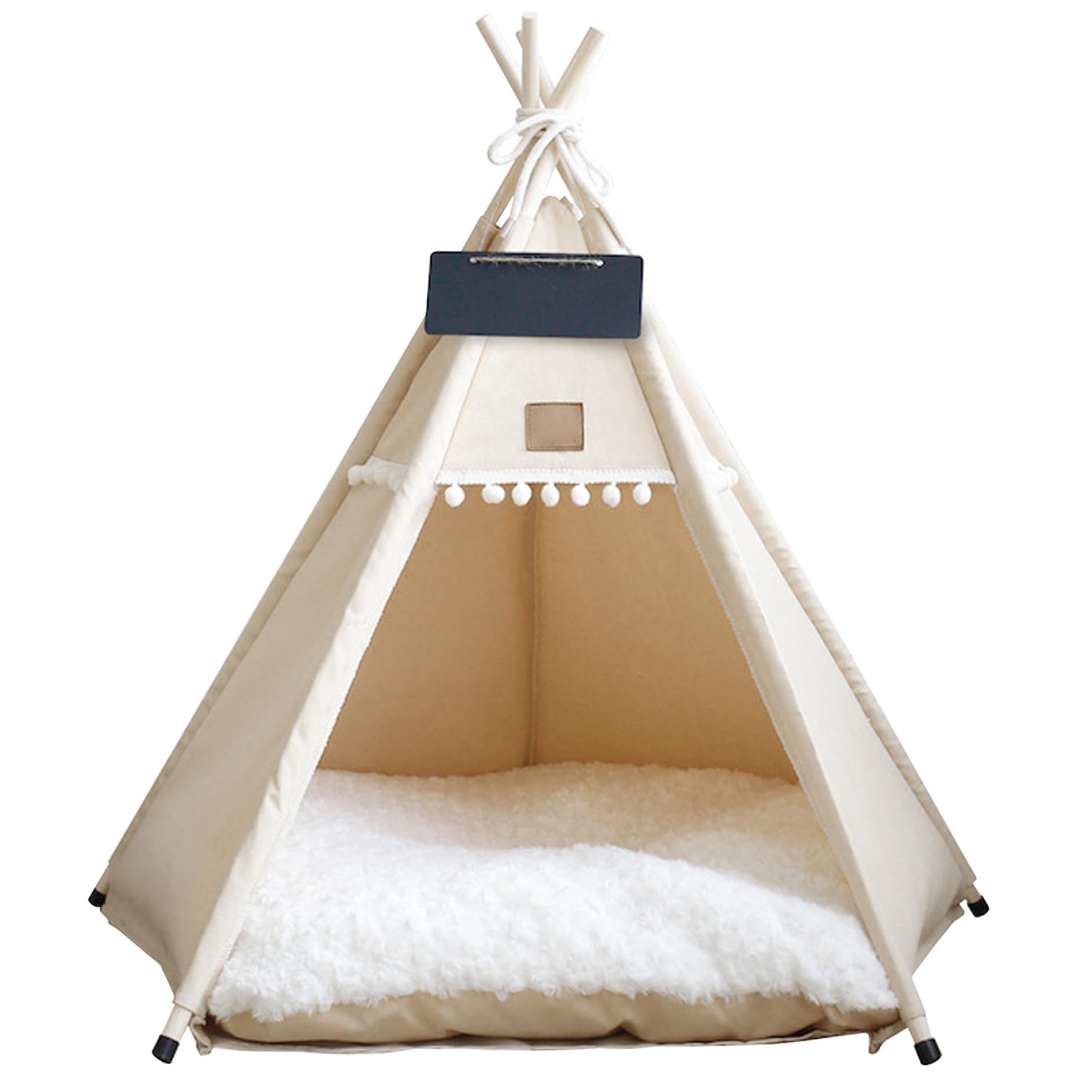 Pastoralist Dog & Cat Teepee Portable Pet Teepee Tents with Cushion and Small Chalkboard 28 Inch Tall Washable Indoor Dog House Puppy Sweet Bed for Pets under 15Kg Dog Teepee