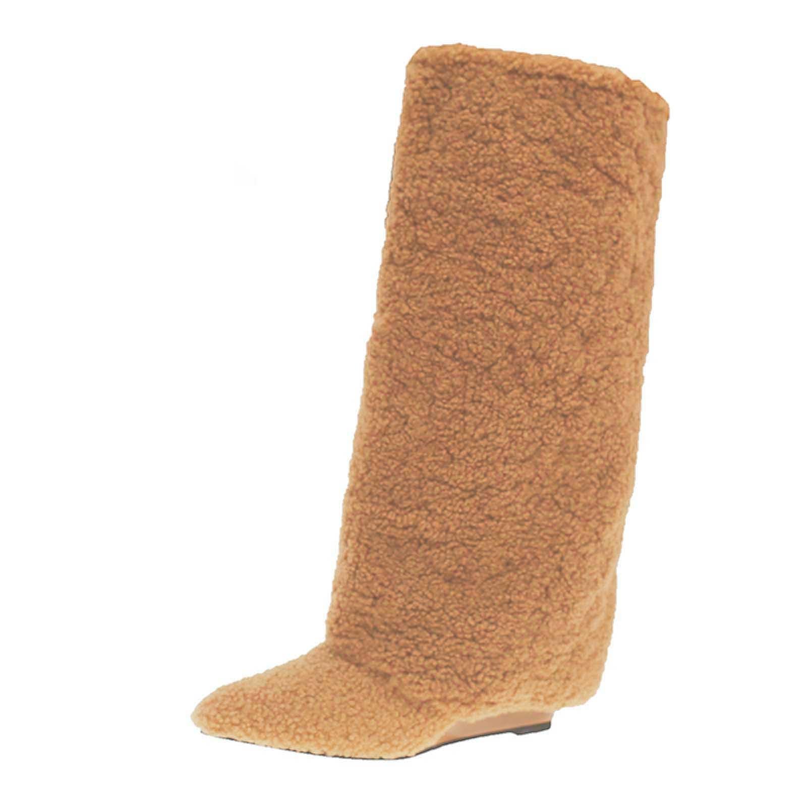 Suede Mid Calf Boots with Pointed Toe and Ankle Wrap Strap Comfortable Knee High Dress Boots for Women