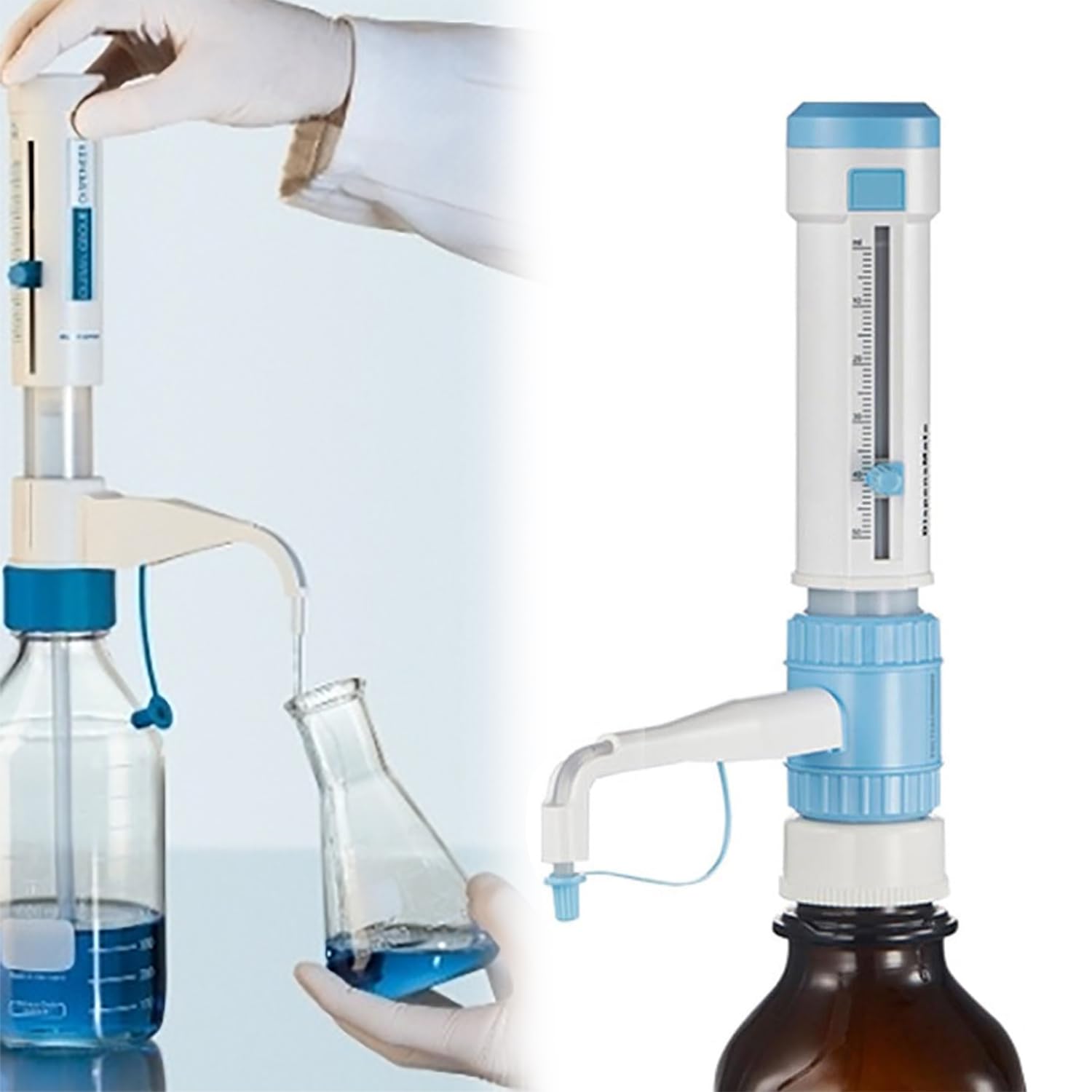 COYEUX Bottle Top Dispenser, Polypropylene Titrette Bottletop Burette, 0.5-5ml/1-10ml/2.5-25ml/5-50ml Volume Optional, with Bottle Neck Adaptors, for Laboratory Research(Bottle Not Included)