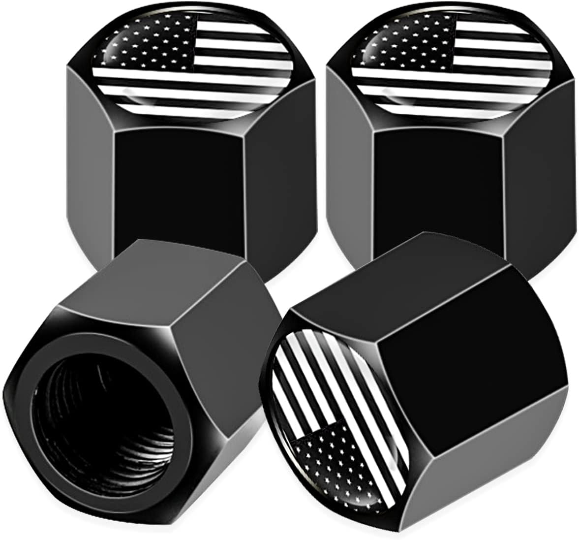 Ajxn 4 PCS B&W American Flag Car Wheel Tire Valve Stem Caps Airtight Dust Proof Covers Universal Tire Air Valve Caps for Cars, Trucks, Bicycles (Black)