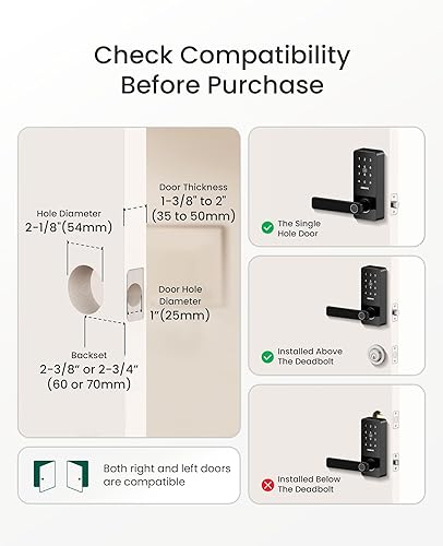Miniatura 8 de DESLOC B200L - Cerradura inteligente de huellas dactilares con asa, cerraduras de puerta de entrada sin llave para puerta delantera y dormitorios