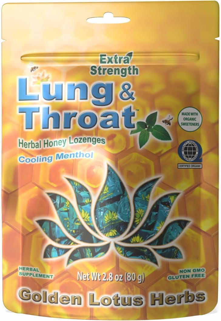 Lung & Throat Lozenges - QAI Certified Organic Soothing Herbal Honey Mint Cough Drops for Lung and Throat - 1 Pack