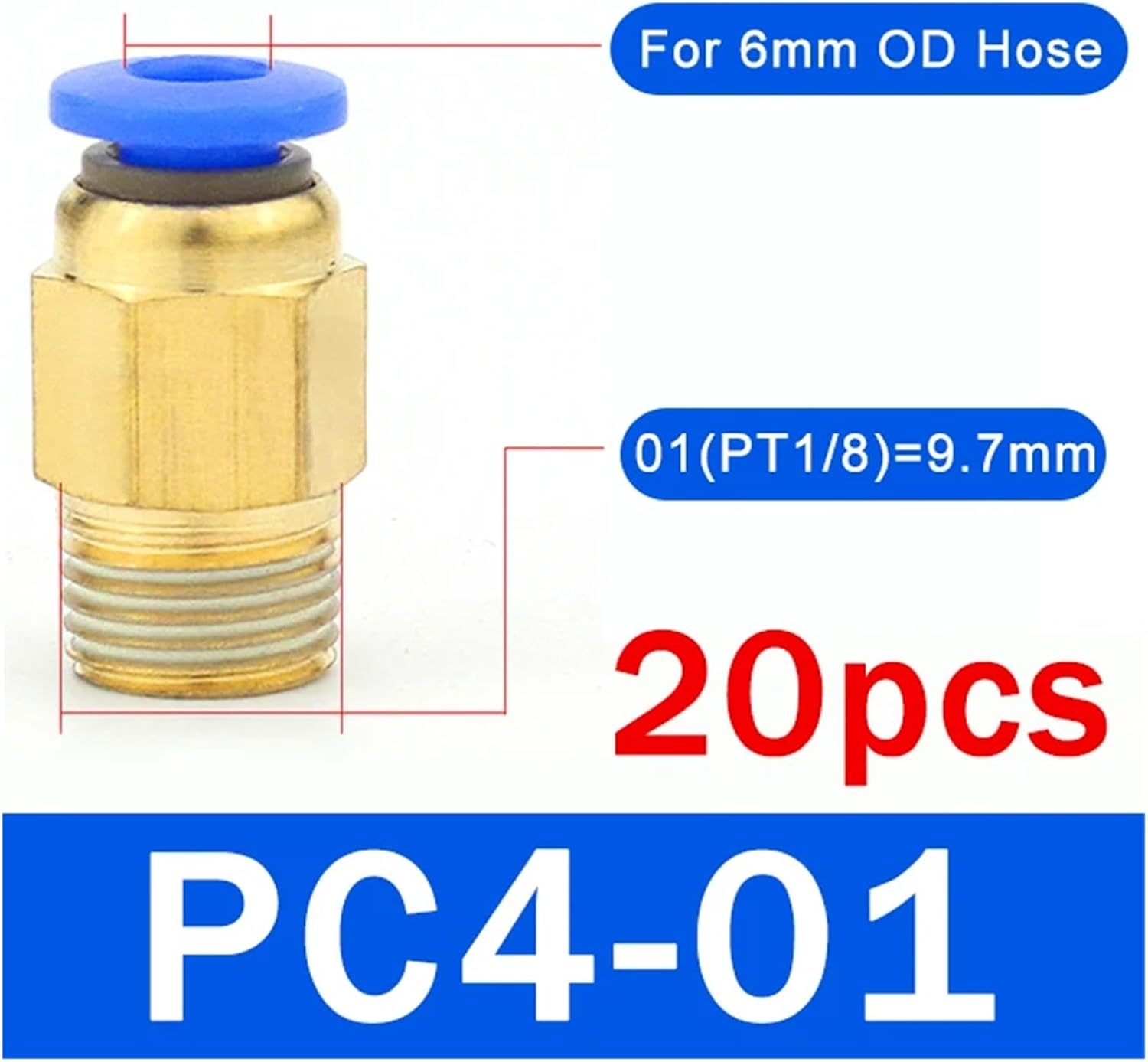 20pcs Pneumatic Air Connector Fittings PC 4mm 6mm 8mm 10mm 12mm Thread 1/8 inch 1/4 inch 3/8 inch 1/2 inch Hose Fittings Pipe Quick Connector(PC4-01 (1I8))