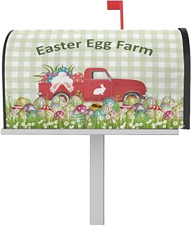 Mailbox Covers Magnetic Post Box Cover Happy Easter Green Plaid Meadow Flowers Truck Bunny and Easter Eggs Mailbox Cover for Outdoor Garden Yard Decorations Standard Size 18.5" X 21.7"