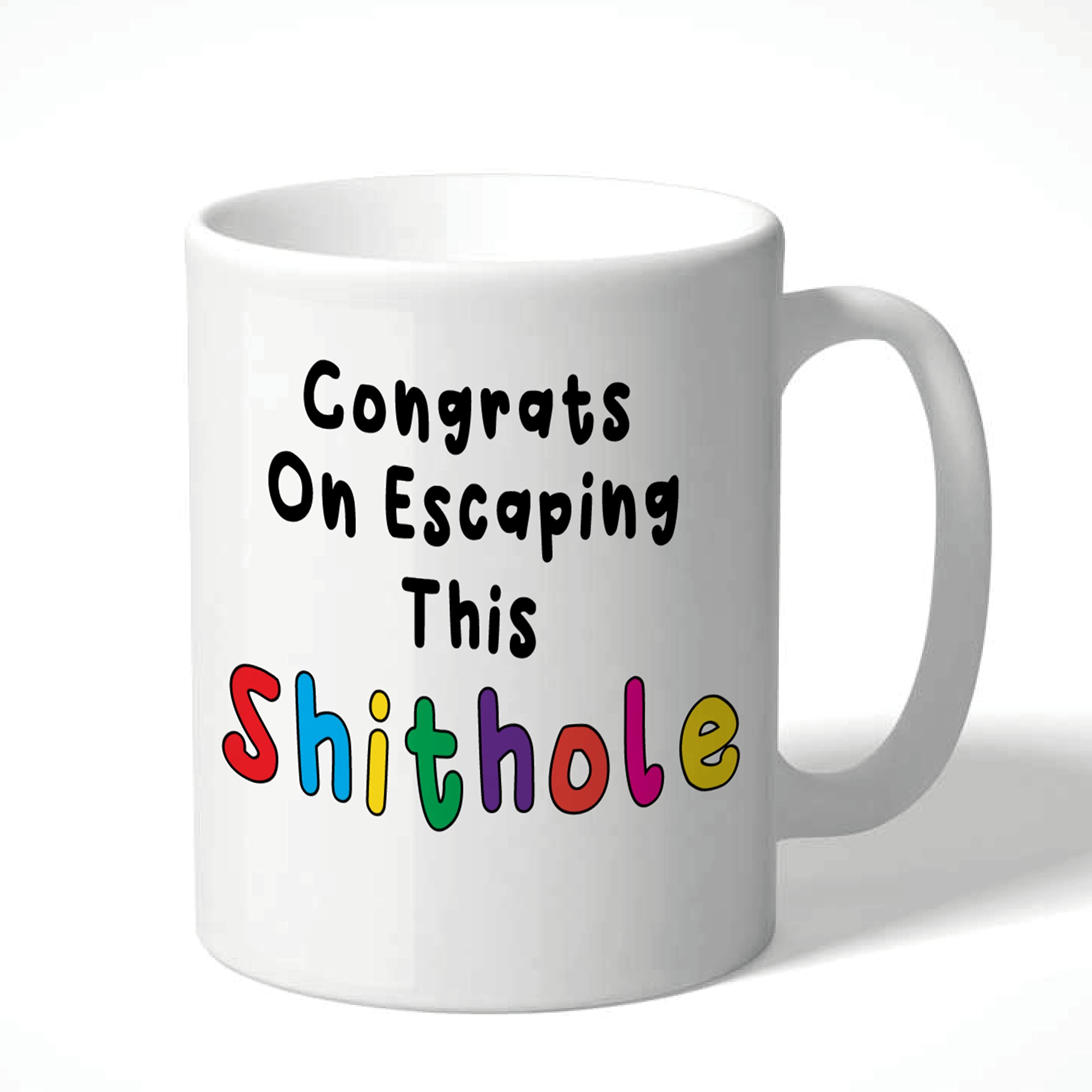 Wanky Candles White Funny Rude Leaving Mug For Colleagues, Congrats On Escaping This Sh*Thole Coffee Cup, Novelty Work Resignation Mug Cmug154