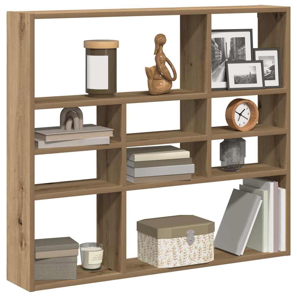 Estantería de pared de roble Artisan, 90 x 16 x 78 cm, con 9 compartimentos, ahorra espacio y es resistente para salón, dormitorio, oficina, moderno estante para almacenamiento y decoración