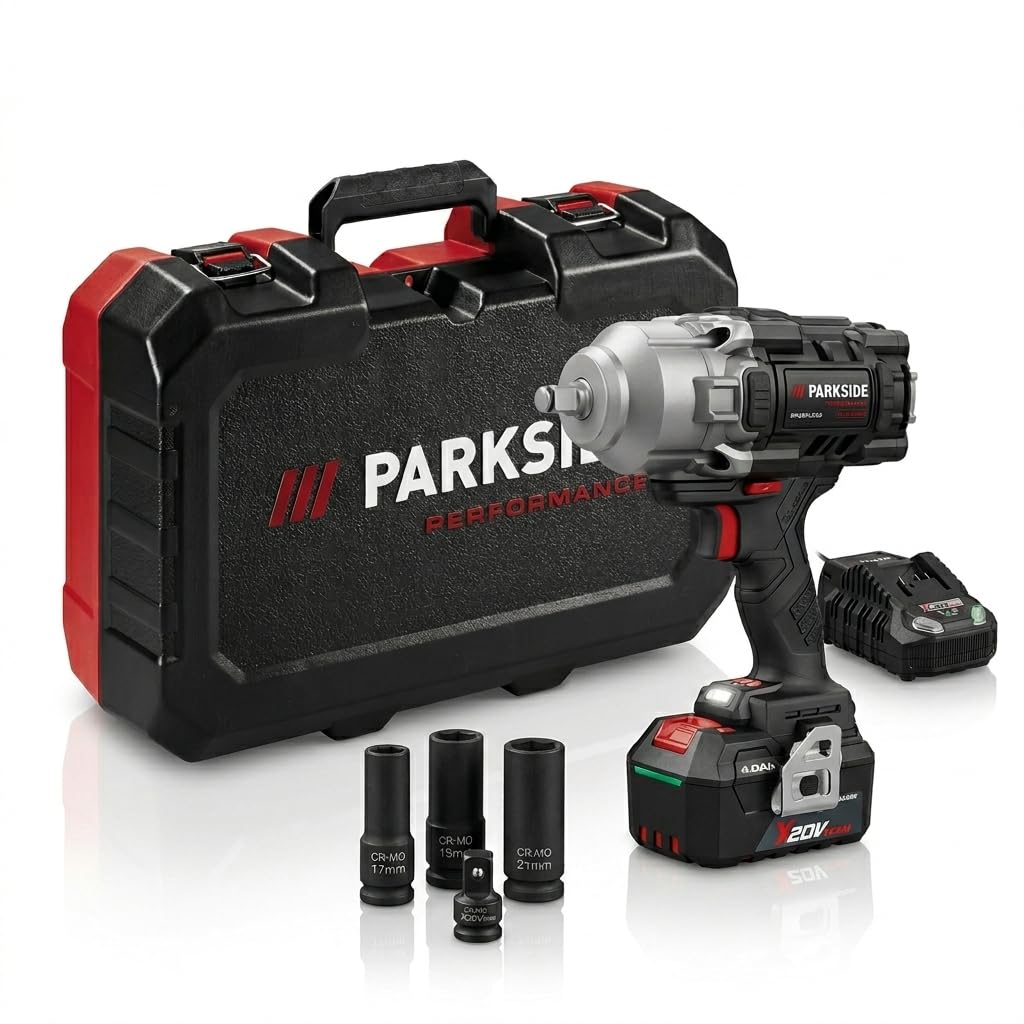 MALUI PARKSIDE PERFORMANCE PASSP 20-Li C4 Akku-Drehschlagschrauber 20 V mit 4 Ah Akku, Ladegerät, Stecknüssen & Koffer Bundle