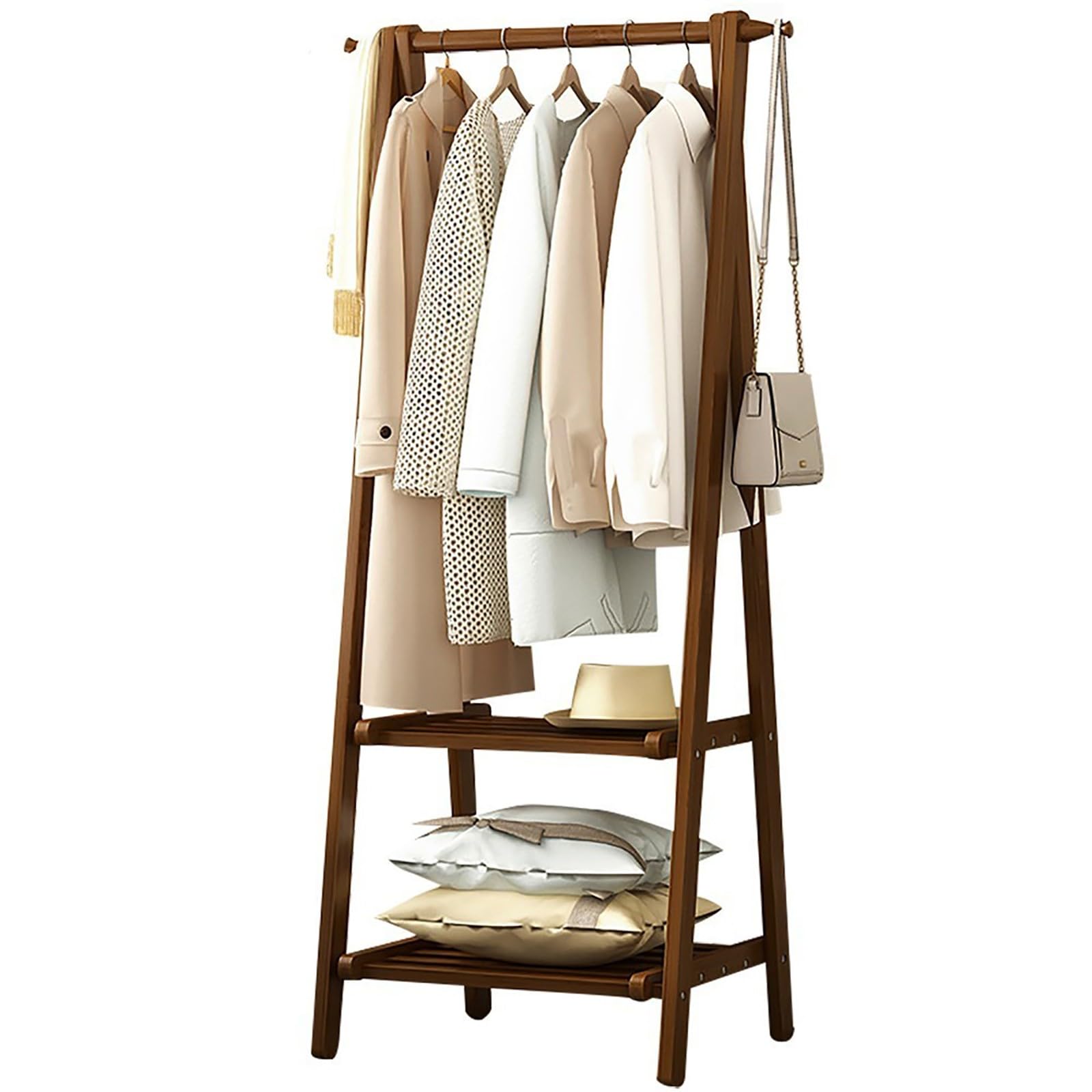 Porte-manteau en bambou étagère chaussures meuble de rangement couloir