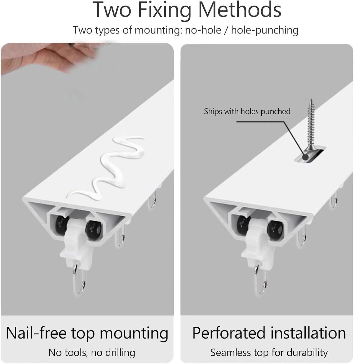 Invisible Ultra-Thin Ceiling Curtain Track, Aluminum Curtain Rail with Hooks,Silent Bedroom Single Tracks Curtain Rod(White-punching,1.8m/5.9ft)