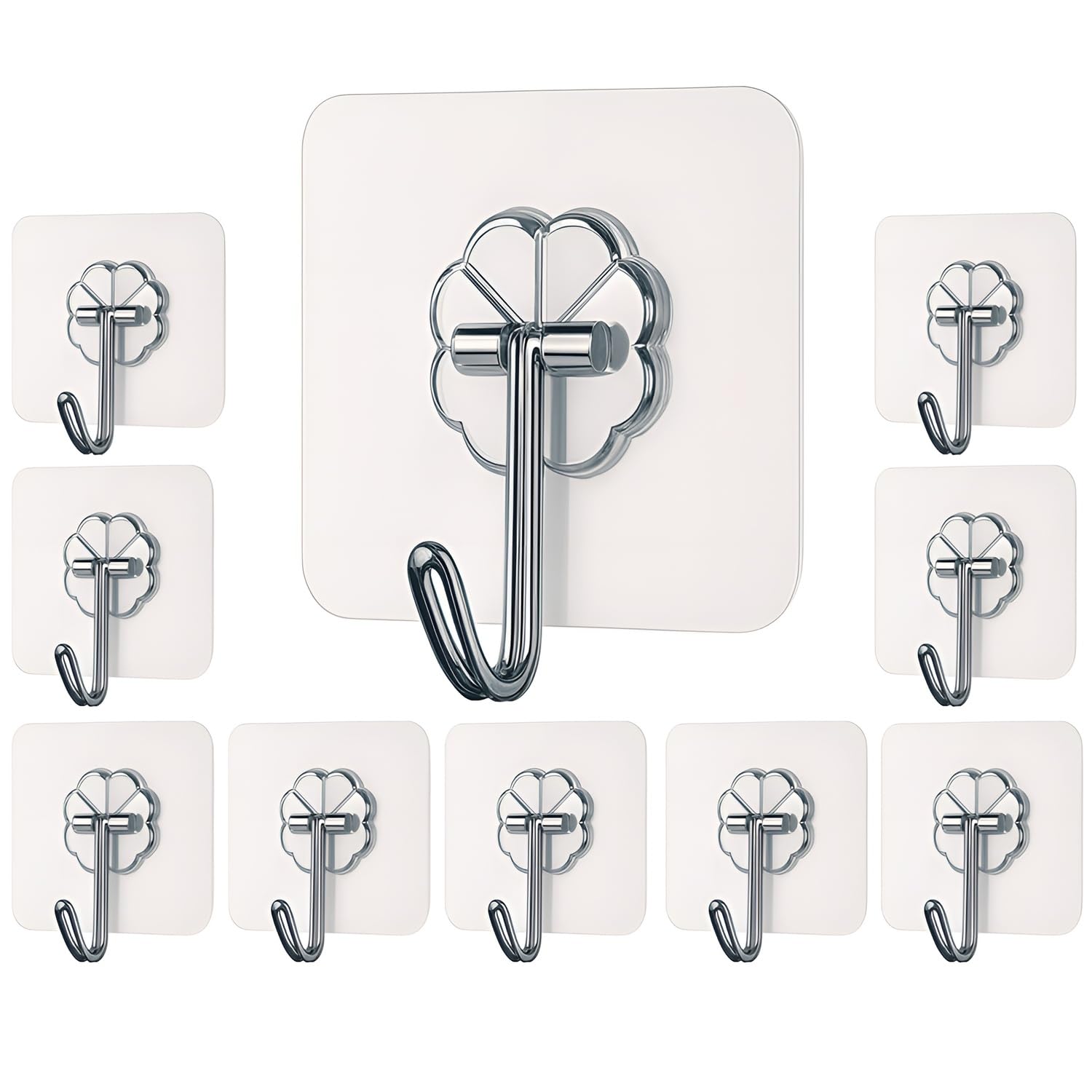 DALUCI Self Adhesive Wall Hooks - Heavy Duty 10 Pcs Wall Hanger Hook Without Drilling - Nail Free Wall Hooks for Hanging Sticky Hooks for Wall Heavy Items, Kitchen & Bathroom (Flower Hook, 10)