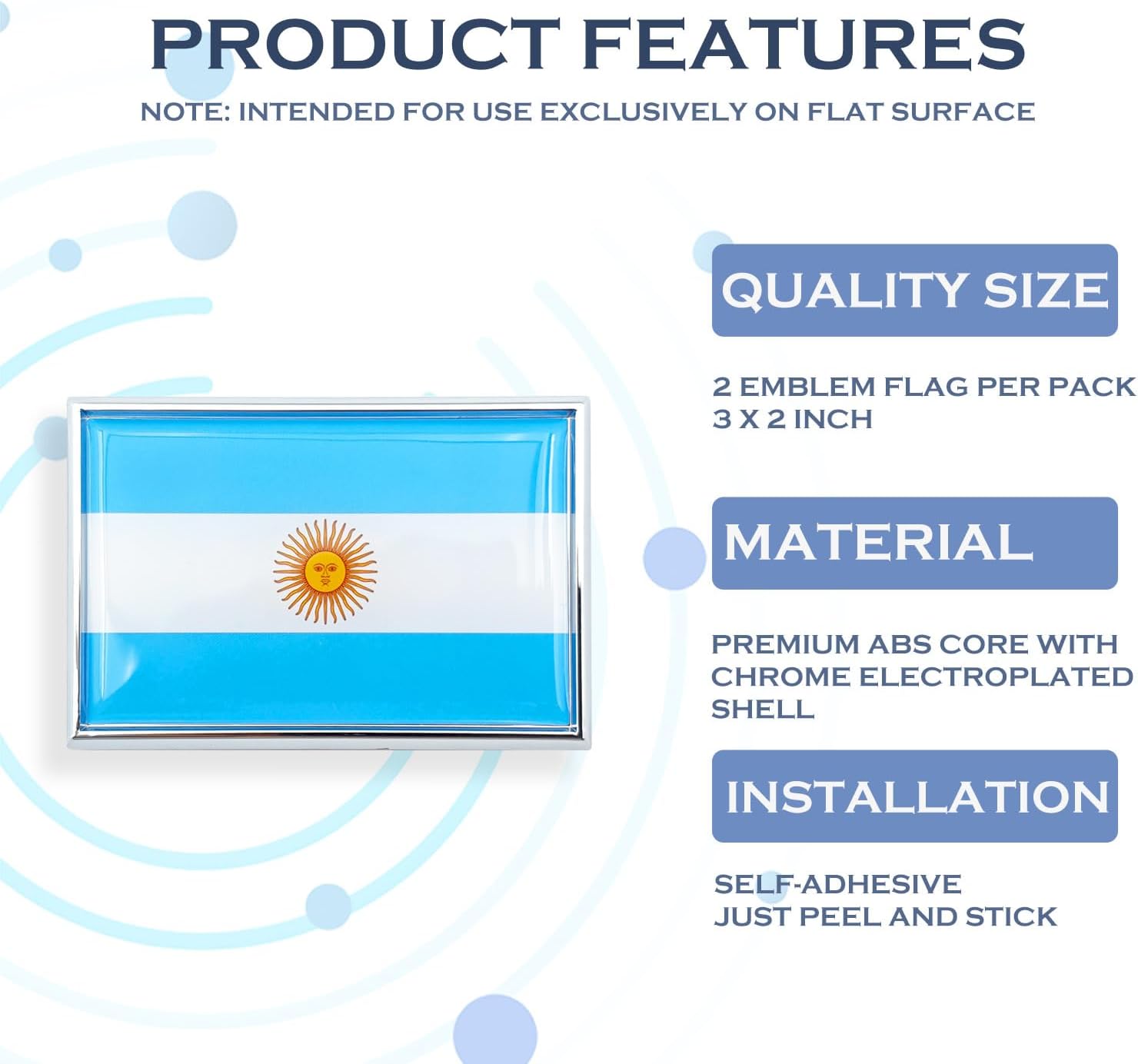 Argentina Flag Sticker Emblem Argentine Decal Car Chrome Flags, 2 Pack, 3 x 2 inches - Image 2