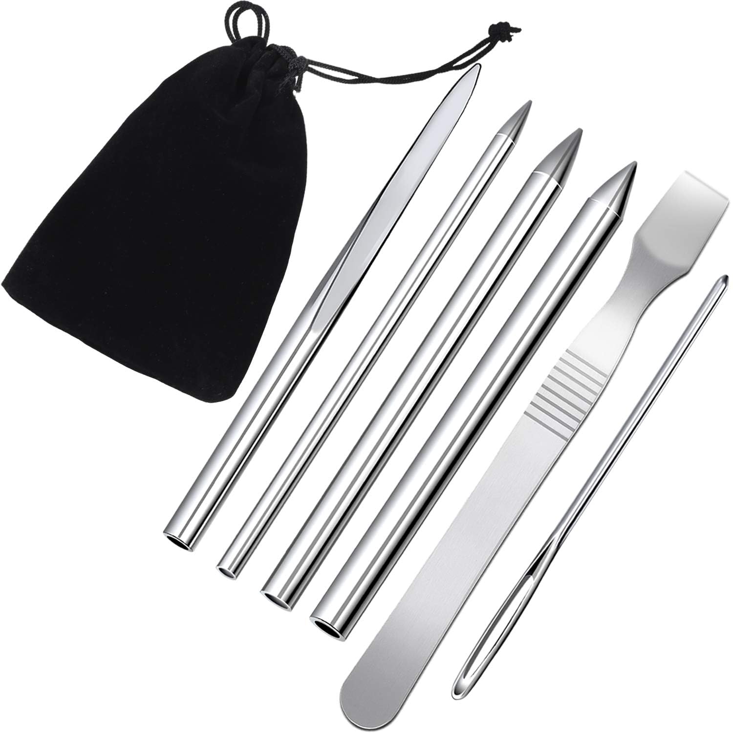 Tazweeq 7 Pcs Stainless Steel Paracord FID Set, Lacing Stitching Needles and Smoothing Tool with Velvet Storage, Bracelets Lacing Needle Smooth Sewing Lacing Stitching Needle DIY Jewelry Accessories