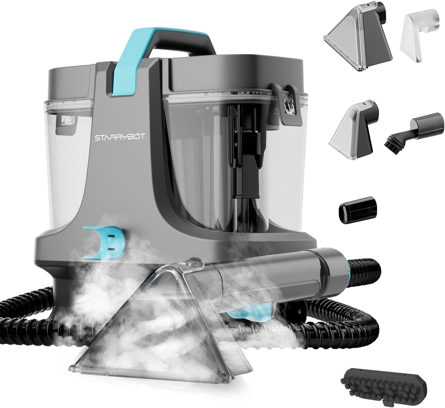 Portable Carpet Cleaner Machine with Steam and Heating Techology,18Kpa Powerful Suction with Versatile Tools for Pets, Couch,Spot Cleaner for Stairs/Furniture/Rug(Gray)(AC0201)