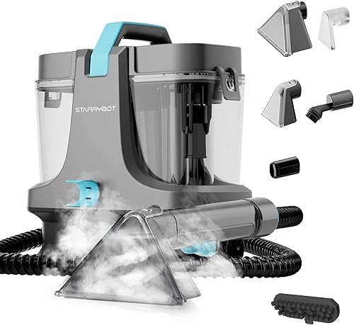 Starrybot Portable Carpet Cleaner with Steam, 18Kpa Spot Cleaner(Gray) | Steam and heating technology help lift pet messes, couch stains, stair spots, rugs, and furniture dirt.