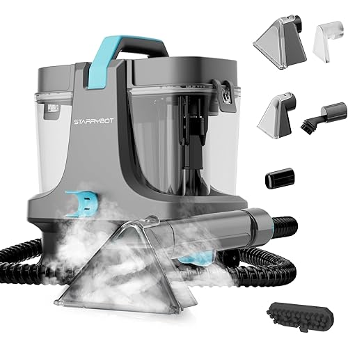 Starrybot Portable Carpet Cleaner Machine with Steam and Heating Techology,18Kpa Powerful Suction with Versatile Tools for Pets, Couch,Spot Cleaner for Stairs/Furniture/Rug(Gray)(AC0201)