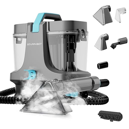 Portable Carpet Cleaner Machine with Steam and Heating Techology,18Kpa Powerful Suction with Versatile Tools for Pets, Couch,Spot Cleaner for Stairs/Furniture/Rug(Gray)(AC0201)