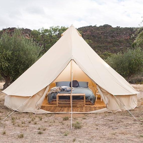 Mongolia Yurt Tent Large Camping Tent 5-8 Persons Outdoor Indian Bell Tent Family Tents for Family Self-Driving Travel Hiking, 4m, Khaki